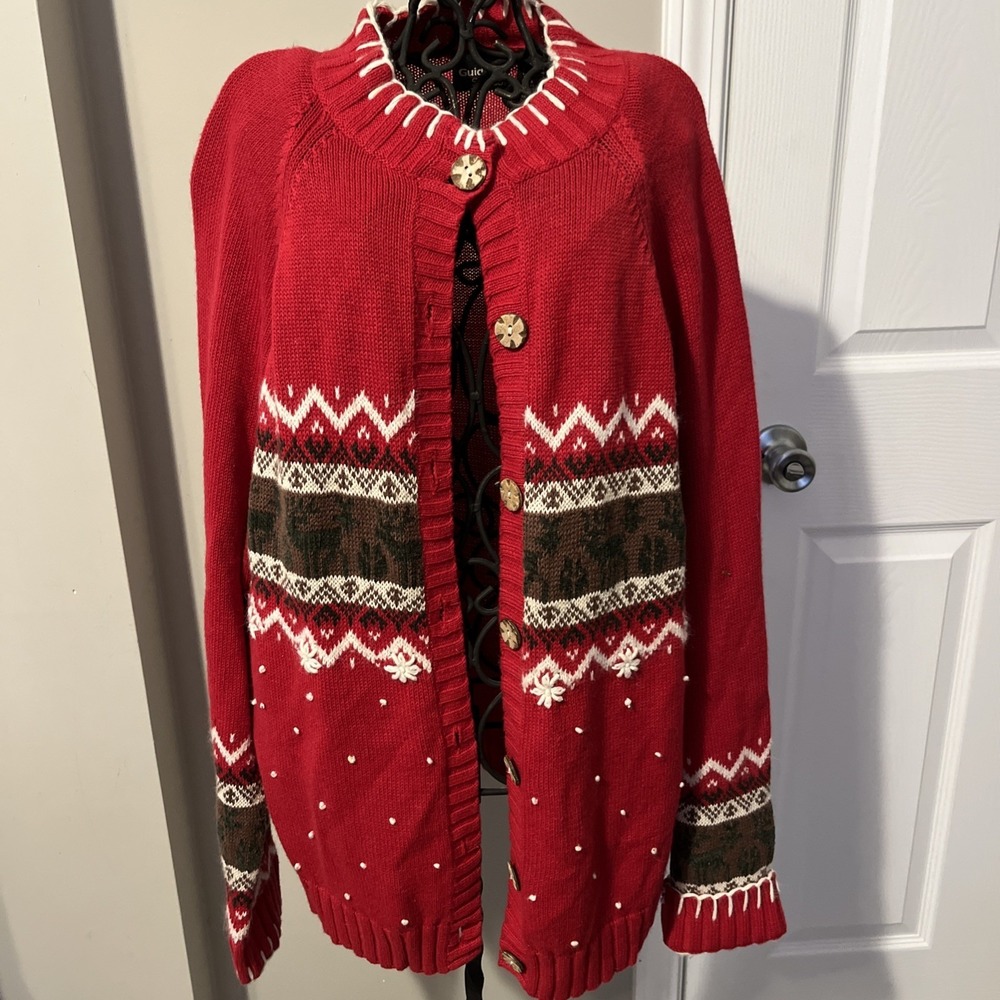 Guide Series‎ Fair Isle Cardigan Sweater Womens Red Medium